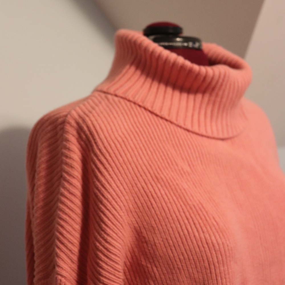 Coral Cropped Turtleneck Sweater